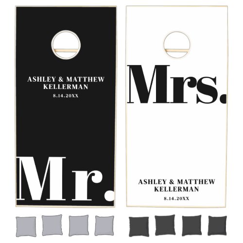 Mr. And Mrs. Black White Wedding Cornhole Set