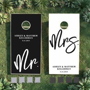 Mr. And Mrs. Black White Wedding Cornhole Set
