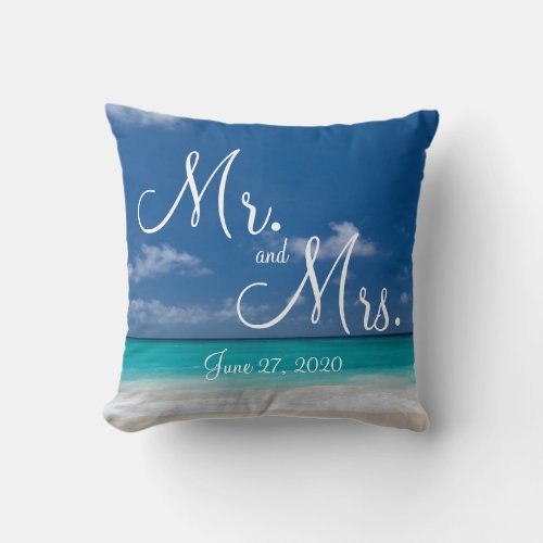 Mr and Mrs Blue Beach Wedding Pillows