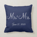 Mr. and Mrs. Blue Nautical Wedding Pillows<br><div class="desc">Mr. and Mrs. blue nautical wedding pillows with customizable text</div>