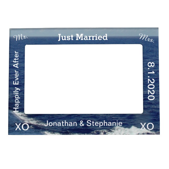Mr. and Mrs. Blue Ocean Waves Magnetic Photo Frame (Front)