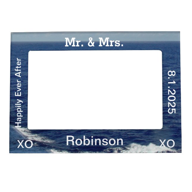 Mr. and Mrs. Blue Ocean Waves Magnetic Photo Frame (Front)