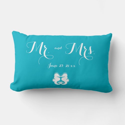 Mr and Mrs Blue White Seahorse Wedding Pillows