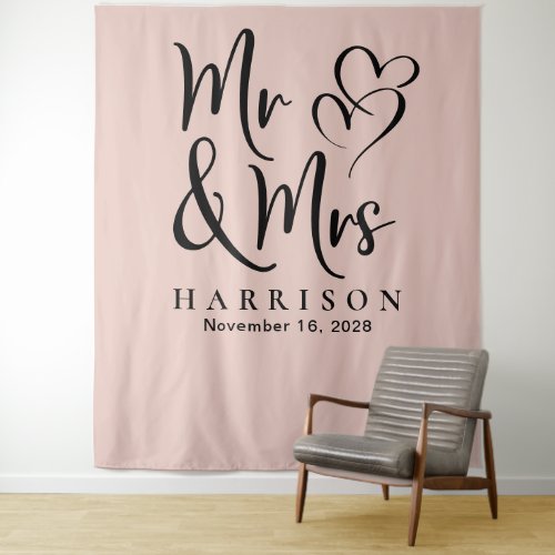 Mr and Mrs Blush Pink Wedding Tapestry