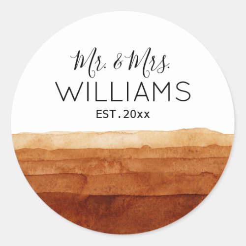Mr and Mrs Boho Watercolor Abstract Desert  Classic Round Sticker