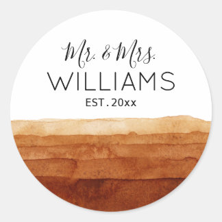 Mr. and Mrs. Boho Watercolor Abstract Desert  Classic Round Sticker