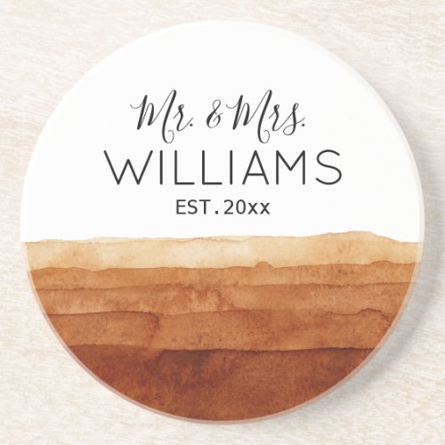 Mr and Mrs Boho Watercolor Abstract Desert    Coaster