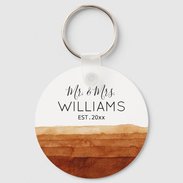 Mr. and Mrs. Boho Watercolor Abstract Desert    Keychain (Front)