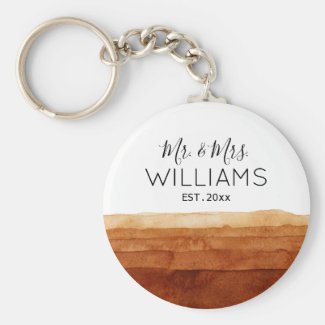 Mr. and Mrs. Boho Watercolor Abstract Desert    Keychain