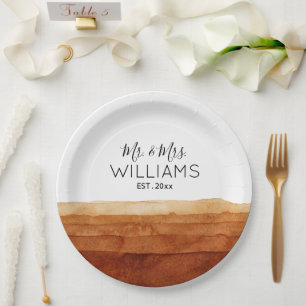 Mr. and Mrs. Boho Watercolor Abstract Desert Paper Plates