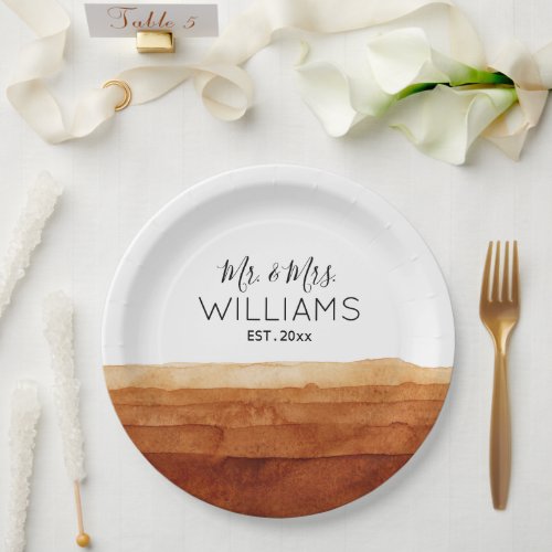 Mr and Mrs Boho Watercolor Abstract Desert   Paper Plates