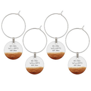 Mr. and Mrs. Boho Watercolor Abstract Desert  Wine Charm