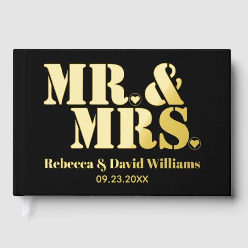 Mr and Mrs bold typography black photo wedding Foil Guest Book