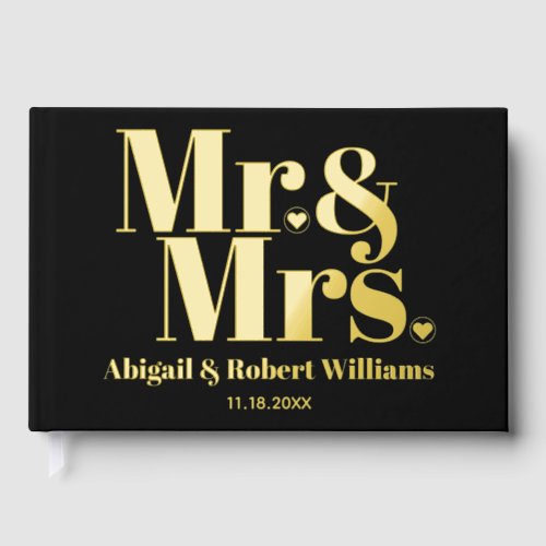 Mr and Mrs bold typography black photo wedding Foil Guest Book