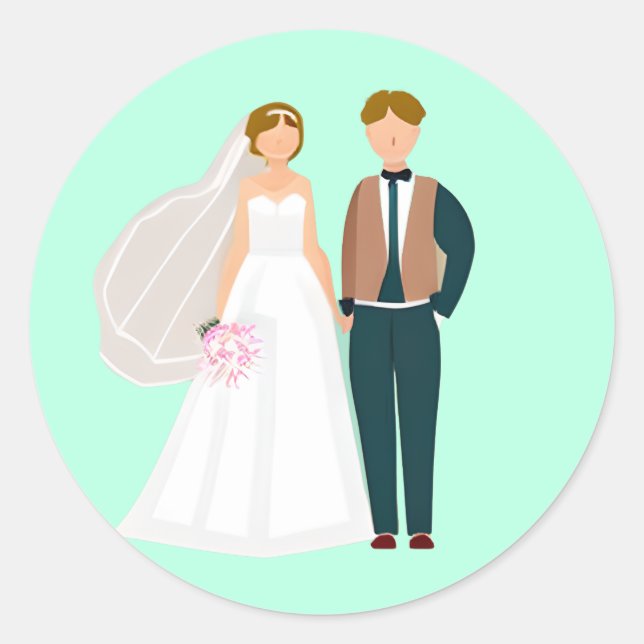 Mr and Mrs Bride and Groom Teal Classic Round Sticker (Front)