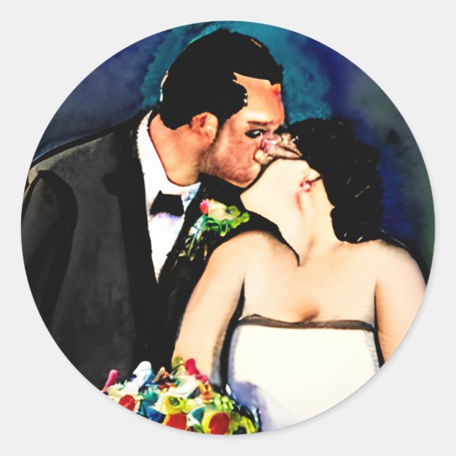 Mr and Mrs Bride and Groom Wedding Classic Round Sticker (Front)