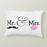 Mr and Mrs Bride And Groom Wedding Gift Decorative Pillow<br><div class="desc">Mr and Mrs pillow,  with lips and mustache detail .. perfect for the bride and groom on their wedding night,   wedding products from Ricaso

 lips vectorportal.com</div>