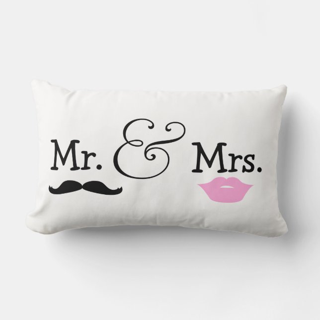 Mr and Mrs Bride And Groom Wedding Gift Lumbar Pillow (Front)
