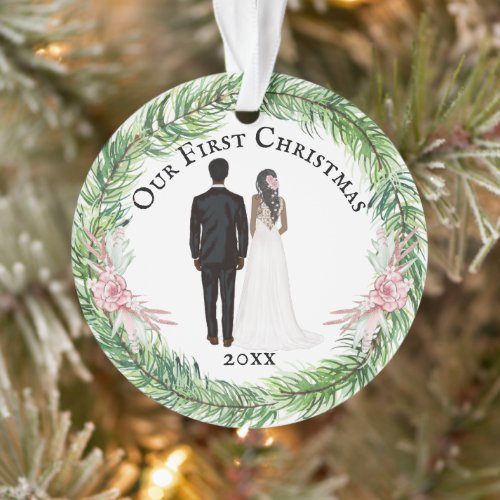 Mr and Mrs bride groom African American couple Ornament