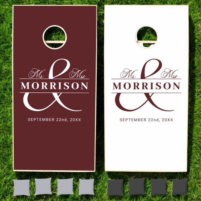 Mr and Mrs Burgundy Wedding Elegant Modern  Cornhole Set (Creator Uploaded)