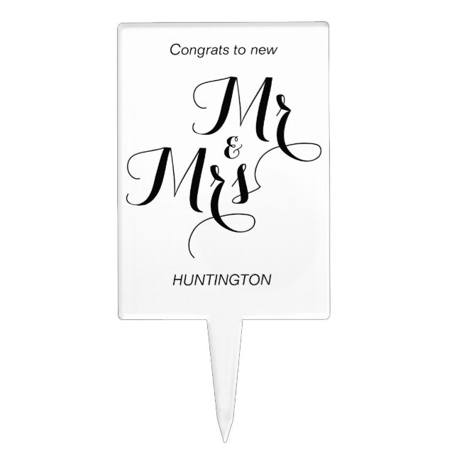 Mr and Mrs cake topper, Mr and Mrs Cake Pick (Front)