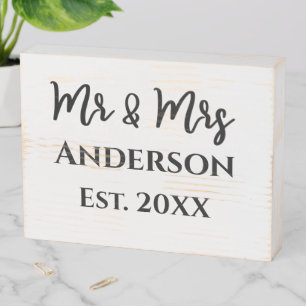 Mr. and Mrs. Calligraphy Married Name Wedding Date Wooden Box Sign