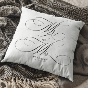Mr and Mrs calligraphy script personalized wedding Throw Pillow
