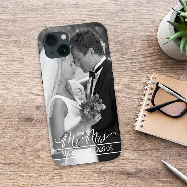 Mr. and Mrs. Calligraphy Script Photo Personalized Case-Mate iPhone Case (Creator Uploaded)