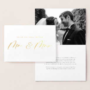 Mr. and Mrs. Calligraphy Wedding Thank You Foil Card