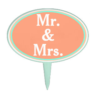 Mr. and Mrs. Cantaloupe Turquoise Cake Topper