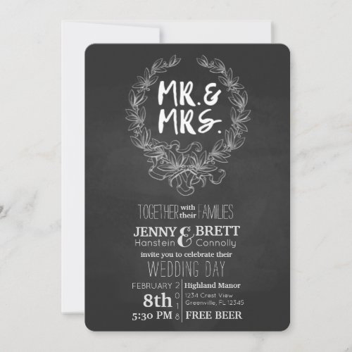 Mr and Mrs Chalkboard Free Beer Wedding Invtation Invitation
