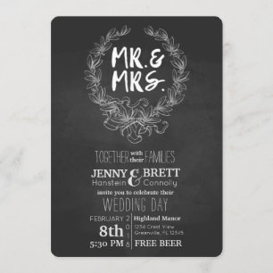 Mr and Mrs Chalkboard Free Beer Wedding Invtation Invitation
