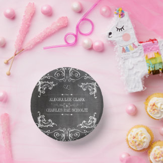 Mr. and Mrs. Chalkboard Style Fancy Borders Paper Bowls