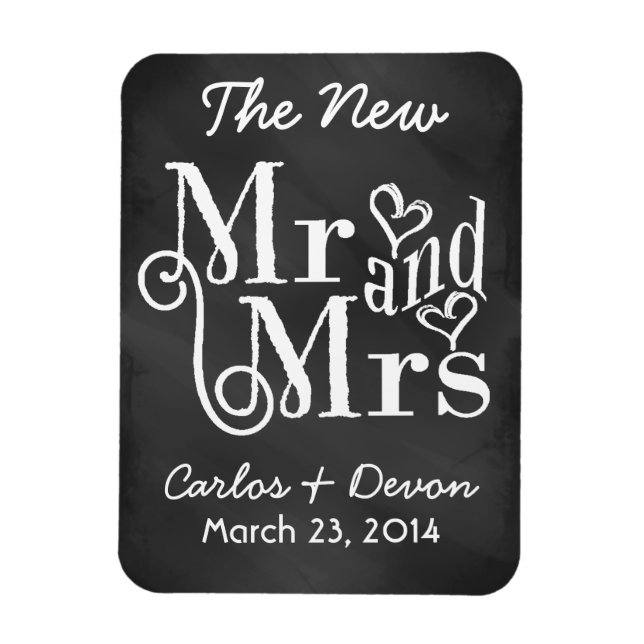 "Mr. and Mrs." Chalkboard Wedding Souvenier Magnet (Vertical)