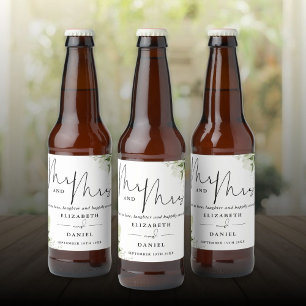 Mr And Mrs Cheers To Love Greenery Wedding Beer Bottle Label