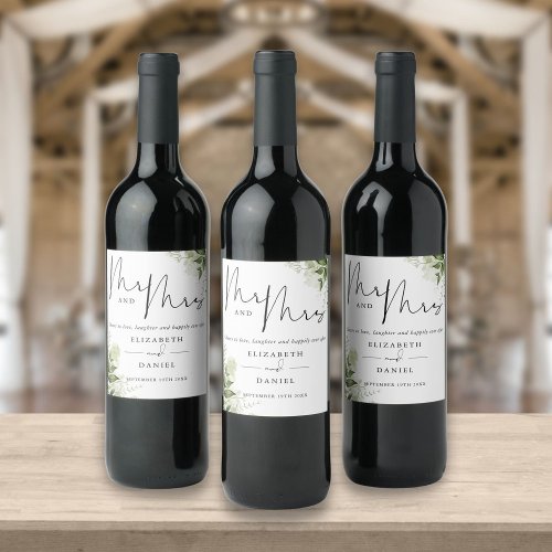 Mr And Mrs Cheers To Love Greenery Wedding Wine Label