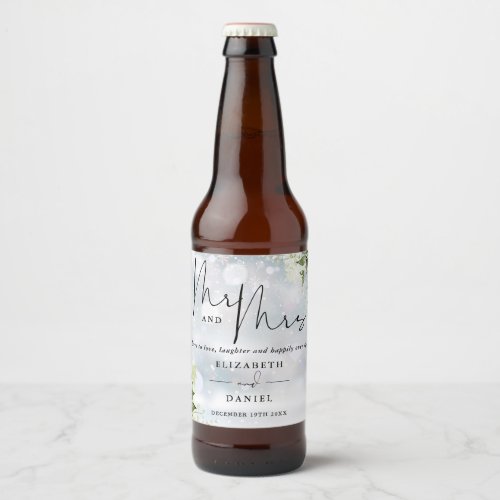 Mr And Mrs Cheers To Love Winter Wedding Beer Bottle Label