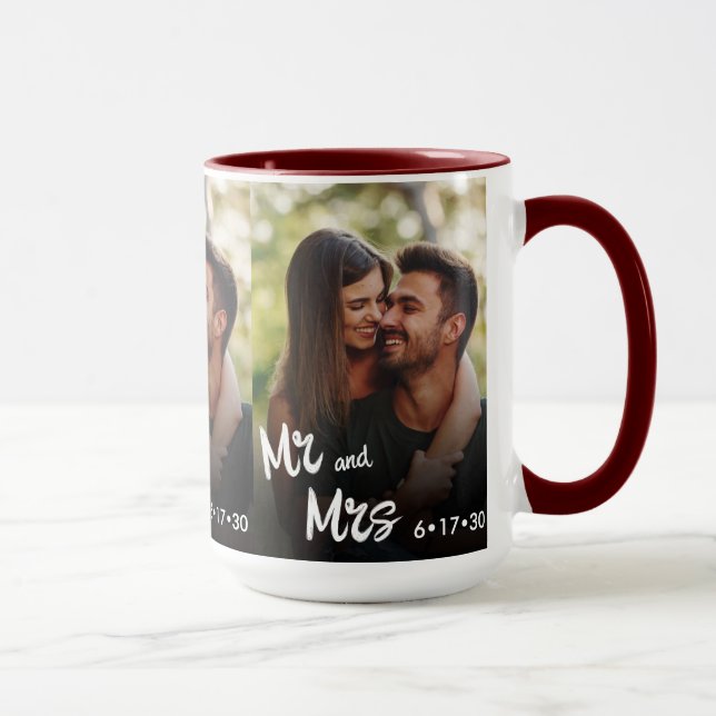 Mr and Mrs Chic Brush Script Typography Photo Gift Mug (Right)