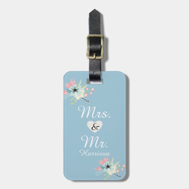 Mr. and Mrs. Chic Floral Luggage Tag (Front Vertical)