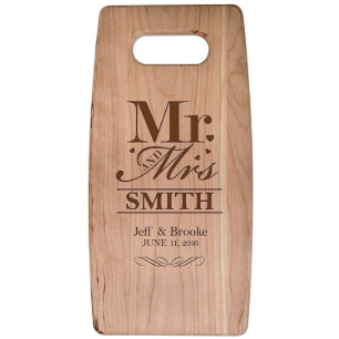 Mr. and Mrs. Classy Cherry Wood Cutting Board