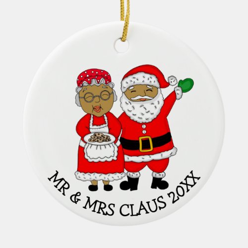 Mr and Mrs Claus African_American Santa Christmas Ceramic Ornament