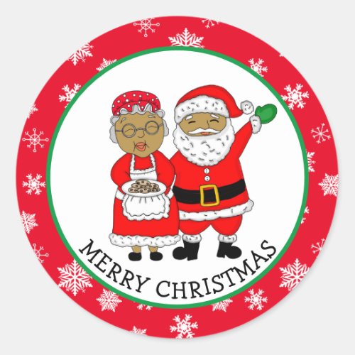Mr and Mrs Claus African_American Santa Christmas Classic Round Sticker