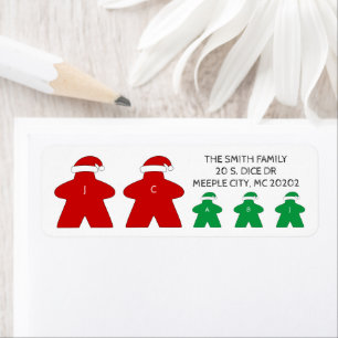 Mr. and Mrs. Claus and 3 Elves Red and Green Xmas Label