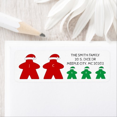 Mr and Mrs Claus and 3 Elves Red and Green Xmas Label