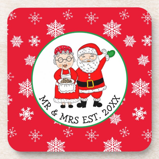 Mr and Mrs Claus Christmas Beverage Coaster (Front)