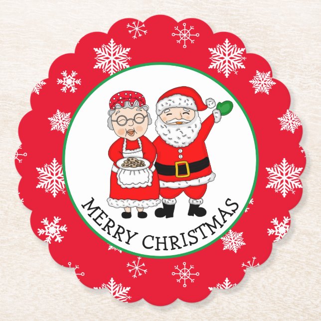 Mr and Mrs Claus, Personalized Christmas  Paper Coaster (Front)
