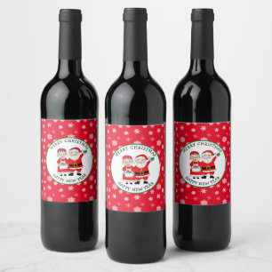 Mr and Mrs Claus, Santa Christmas Personalized Wine Label