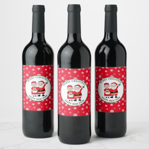 Mr and Mrs Claus Santa Christmas Personalized Wine Label