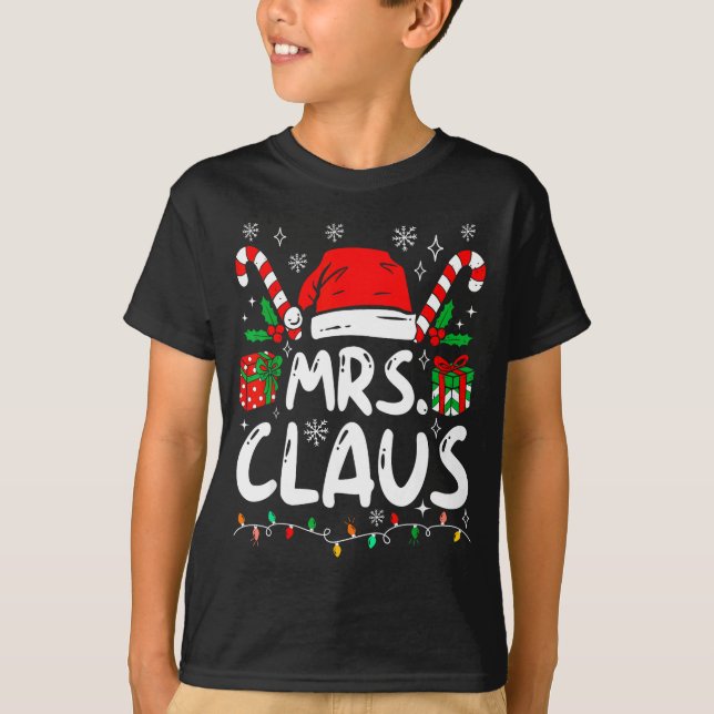 Mr And Mrs Claus Santa Hat Couples Family Christma T-Shirt (Front)