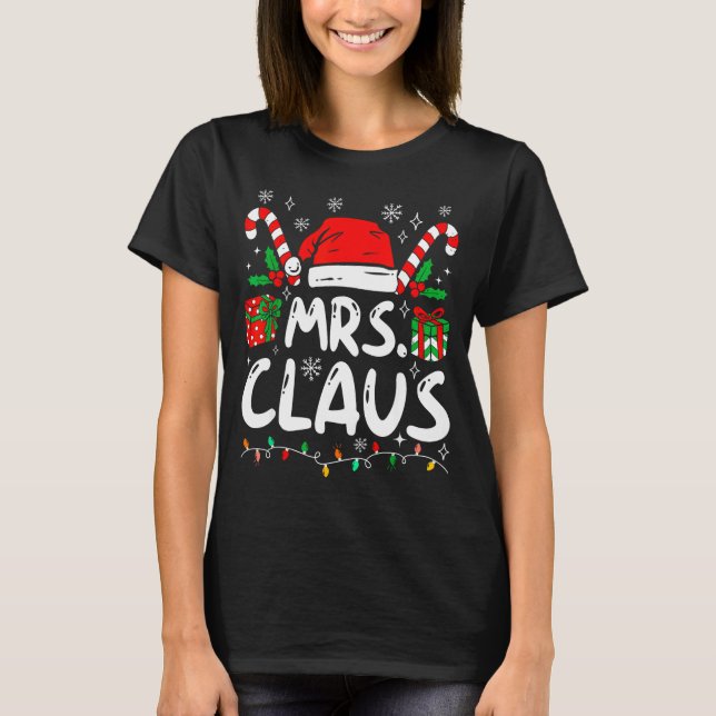 Mr And Mrs Claus Santa Hat Couples Family Christma T-Shirt (Front)